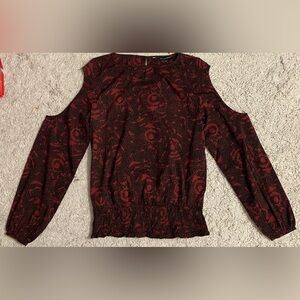WALTER BAKER red black long sleeve cold shoulder shirt top blouse small s 4